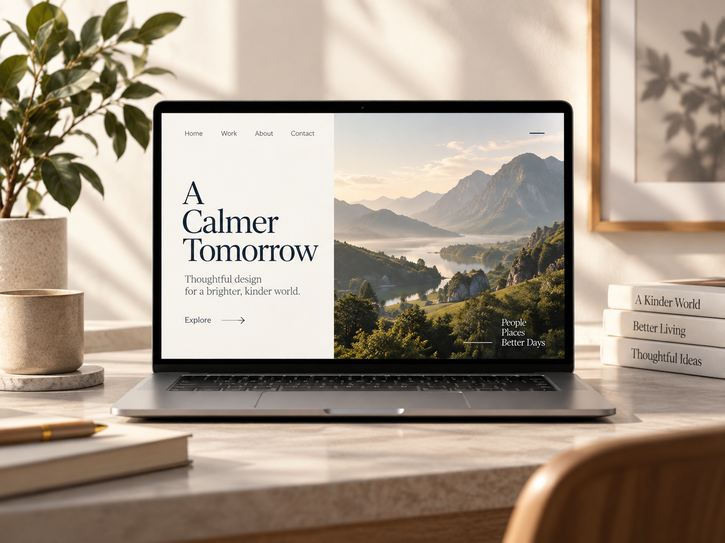 Laptop hiển thị website cá nhân A Calmer Tomorrow